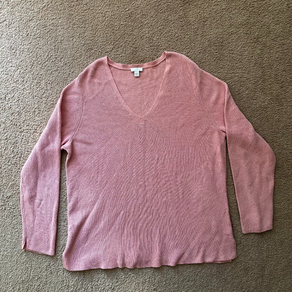J Jill Sweater Womens XL Pullover V Neck Pink Long Sleeve Cotton Blend